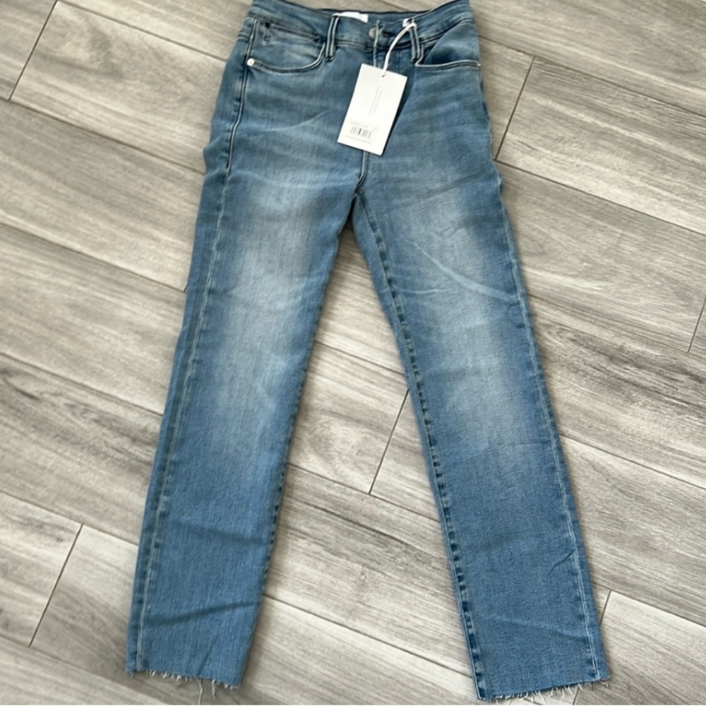Frame Le High Straight Raw Edge Jeans Denim